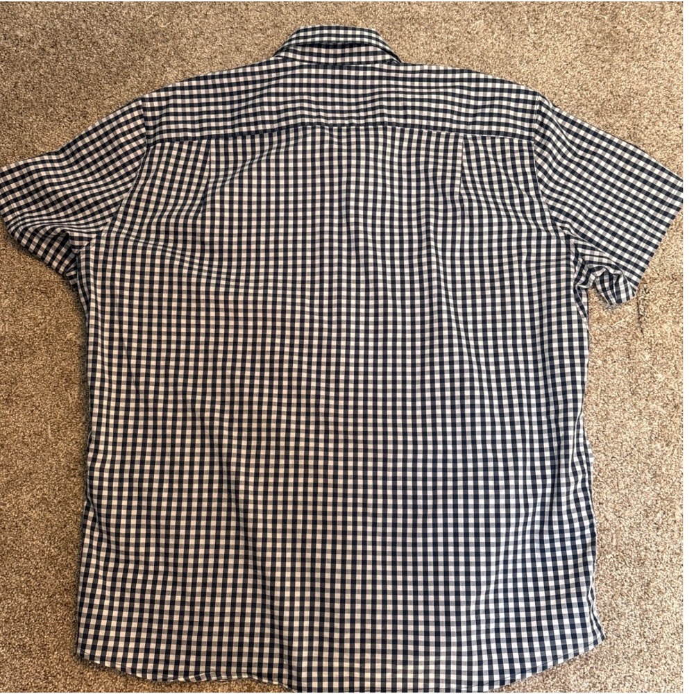 Mens XXL Stretch Button Down Shirt Gingham Short Sleeve Cotton Blend Blue Sonoma - Picture 7 of 7